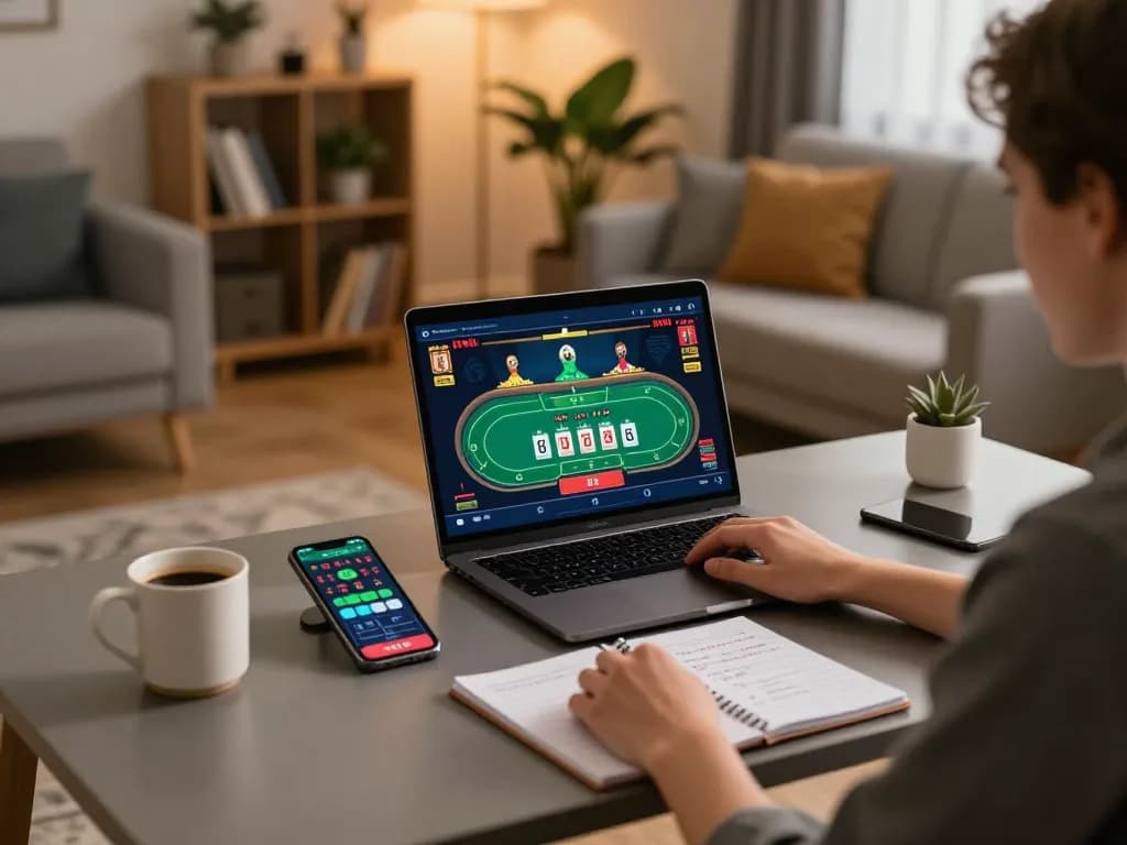 Person enjoying online casino gaming on tg88-lc laptop with betting strategies at home.