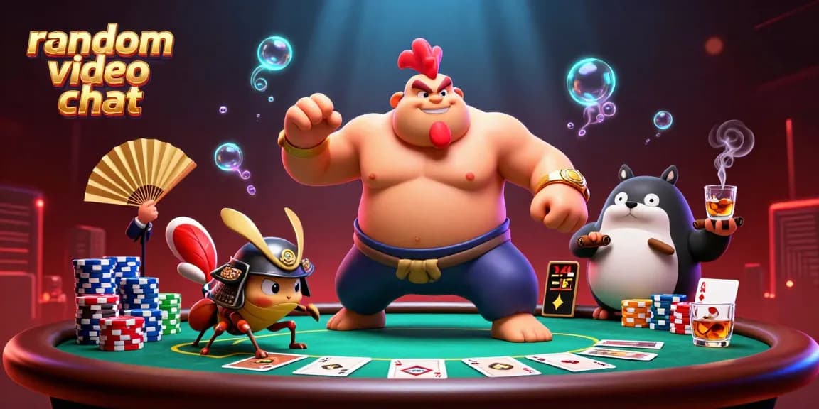 Engage in random video chat excitement with unique characters in a lively poker scene.