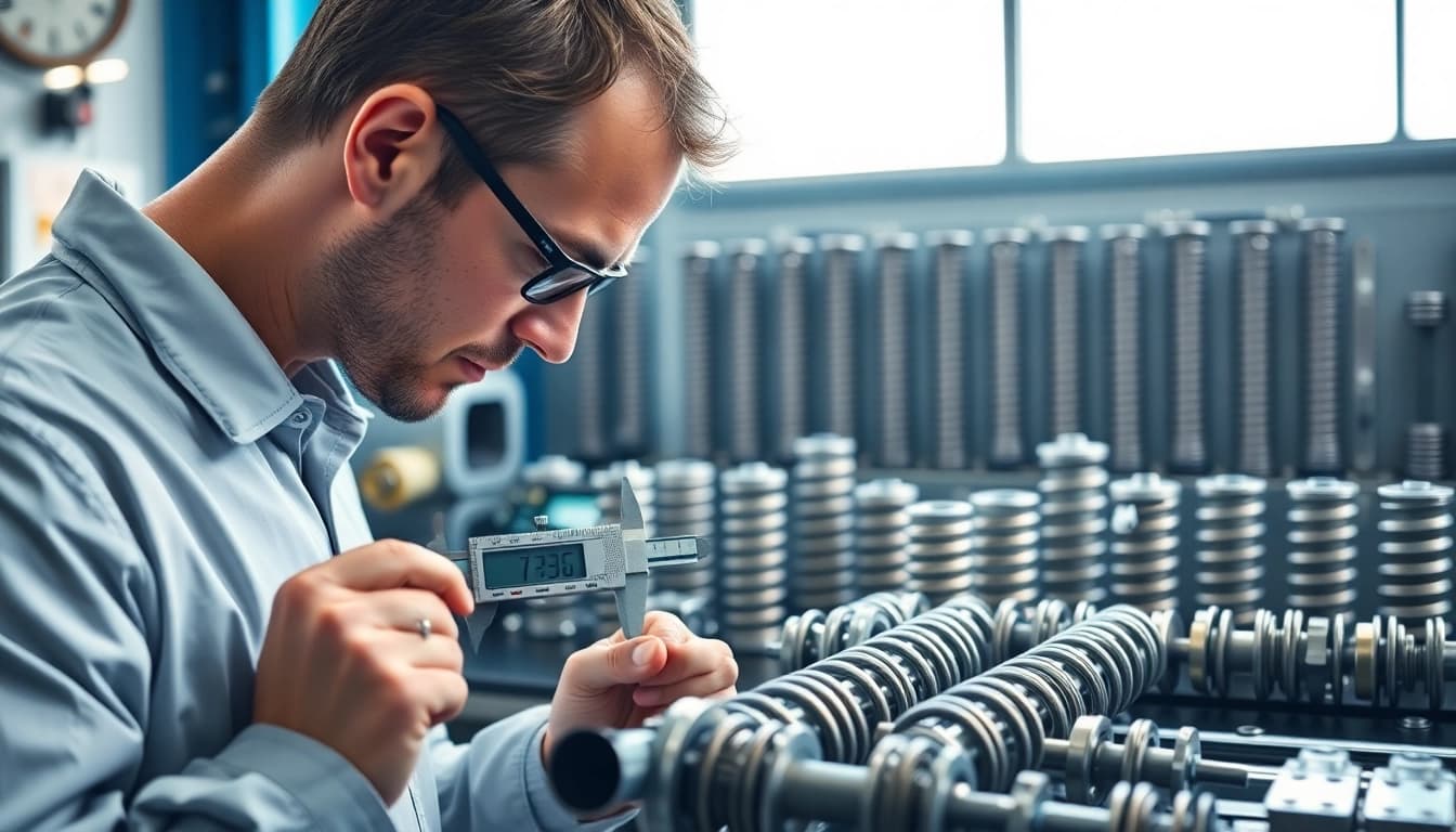 Gas Spring Manufacturer showcasing precision testing of gas springs in a professional setting.
