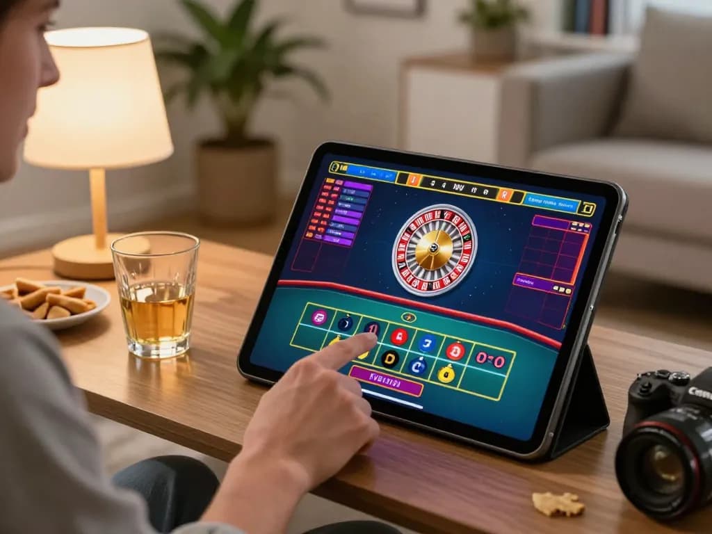 Player engaging in online gambling at tg88-bm with live dealer roulette on tablet, showcasing dynamic betting action