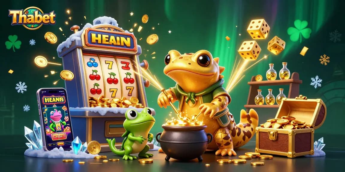 Experience the thrill of winning with Thabet’s 3D casino illustration featuring dynamic game elements and vibrant scene.