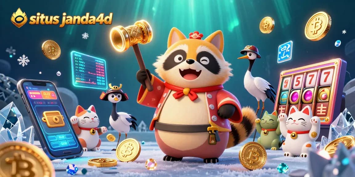 situs janda4d memicu keberuntungan di kasino dengan karakter menarik dan koin kripto yang bersinar.