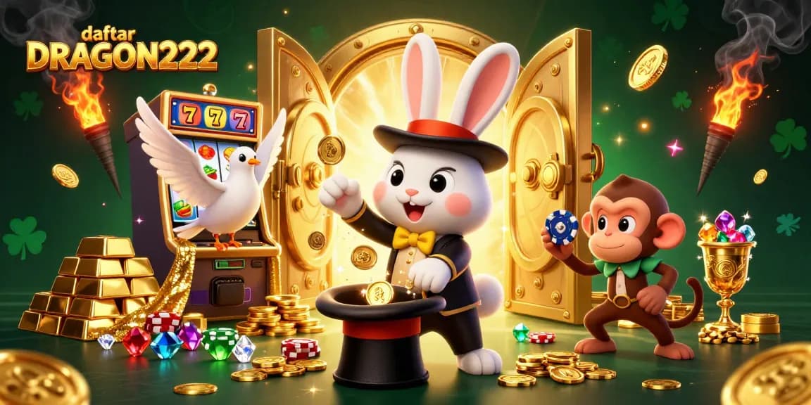 Experience the thrill of daftar DRAGON222 with a captivating illustration of a magician rabbit and enriching casino elements.