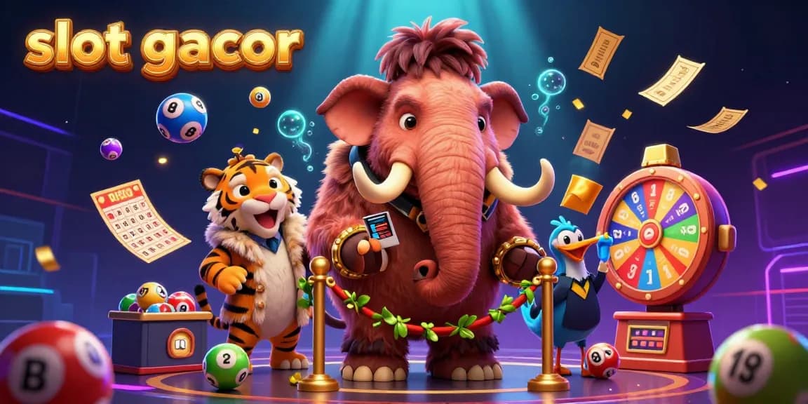 Engage with slot gacor adventures featuring a woolly mammoth bouncer, with colorful lottery elements enhancing the casino vibe.