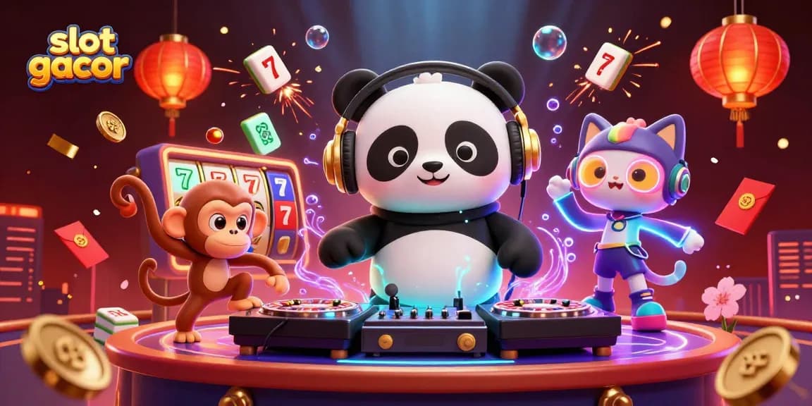 Engage in the thrill of slot gacor with a lively 3D casino illustration featuring vibrant characters.
