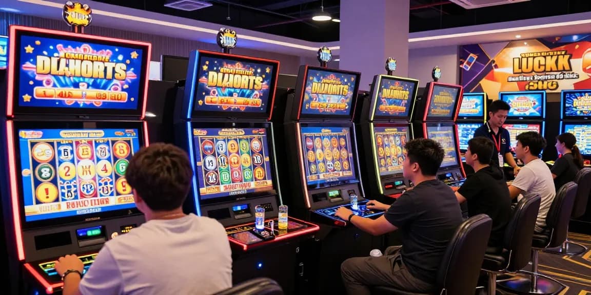Players enjoying thrilling online slots in a vibrant casino setting, showcasing excitement and engagement.