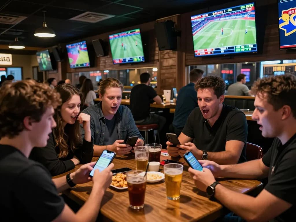 F168 sports betting scene with enthusiastic gamblers cheering for their teams