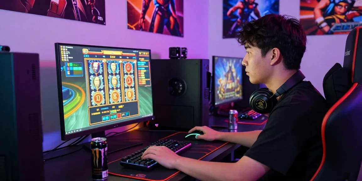 rokok88 slot login engaging gamer focused on vibrant slot game