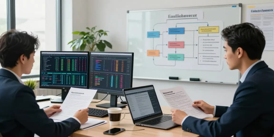 Financial crime intelligence analysis in a modern office, analysts collaborating on data patterns and compliance.