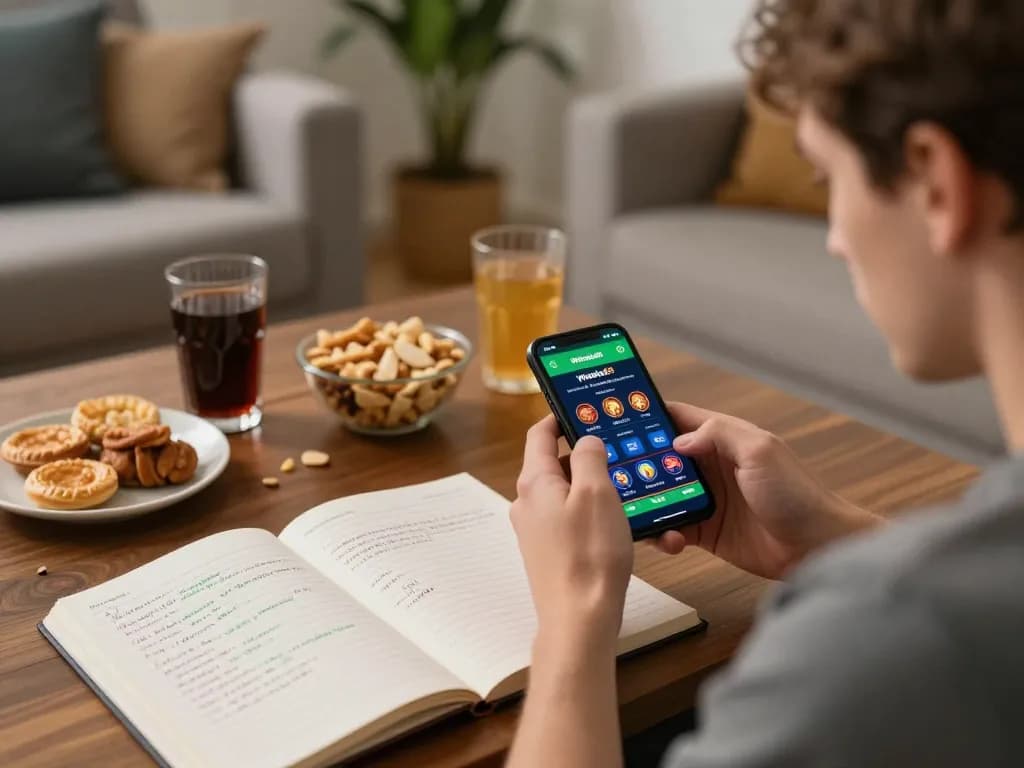 Player interacting with the winstrike69 app at home, emphasizing strategic online gambling.