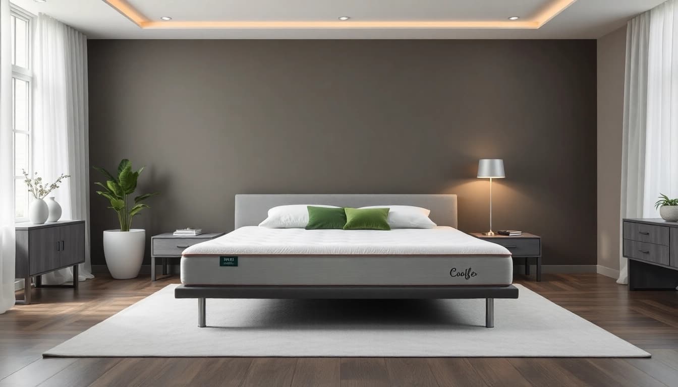 Materassi matrimoniali di alta qualità su un letto elegante, con cuscini ortopedici e lenzuola di cotone.