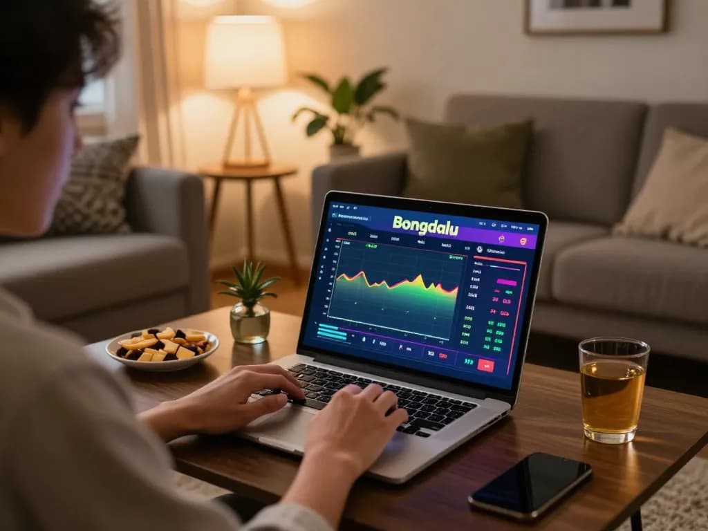 Bongdalu sports betting setup showing user engaged in online betting with data visualizations.