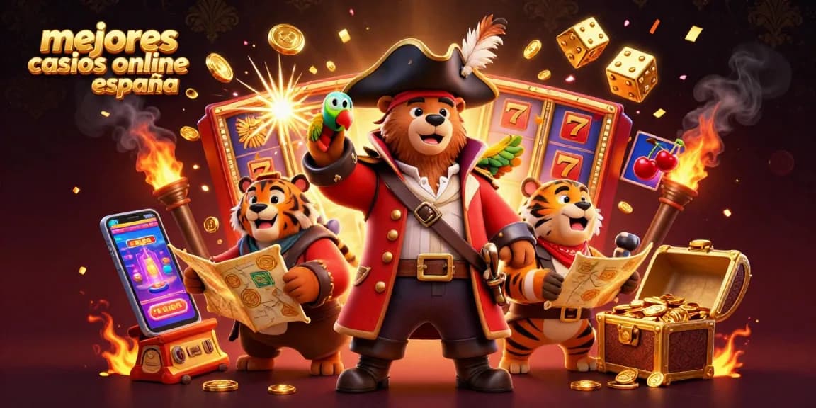 Los mejores casinos online España: Vibrante escena de juego con personajes animados y jackpots.