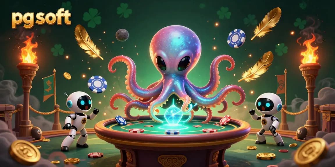 Engage with pg soft's thrilling alien-themed casino experience featuring a poker table amidst a vibrant cosmic scene.