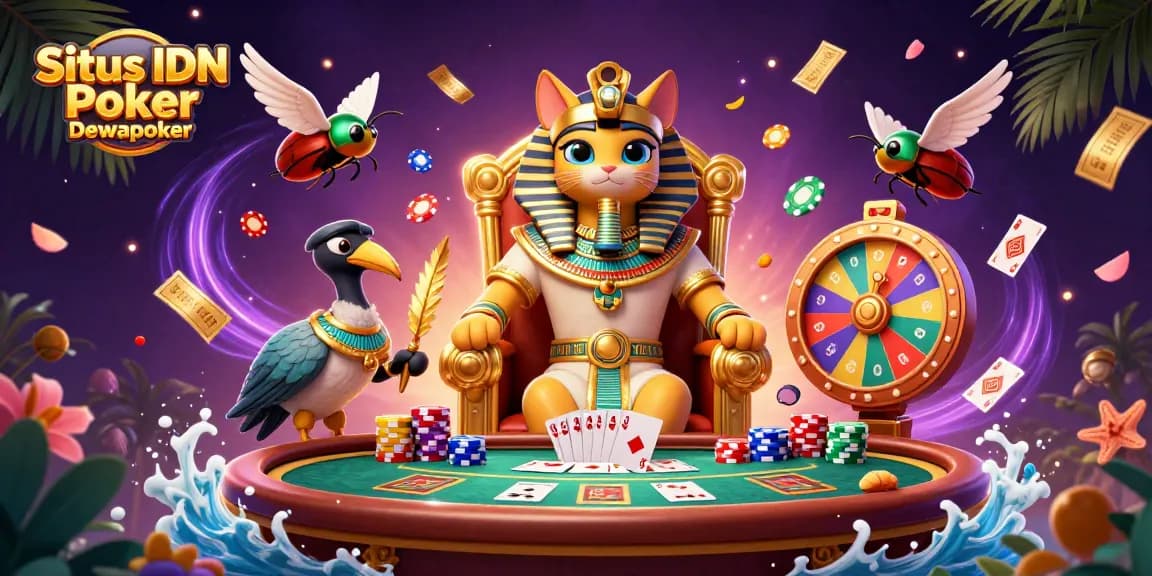 Situs IDN Poker Dewapoker showcases a vibrant poker scene with dynamic characters and rich game elements.