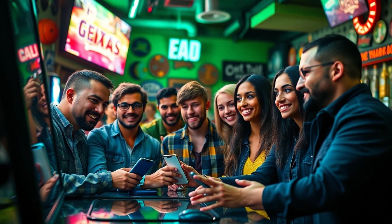 Engaging atmosphere showcasing sports betting sites Texas with friends eagerly placing bets.