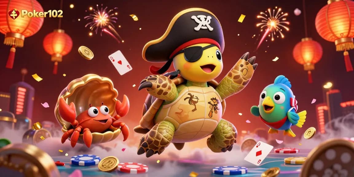 Engage in thrilling poker action with Poker102 featuring dynamic 3D characters and vibrant casino elements.