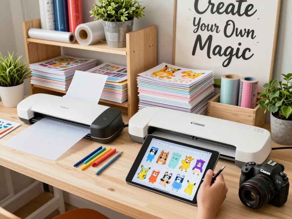 Cricut SVG bundle workspace with vibrant designs and crafting tools for creative projects.
