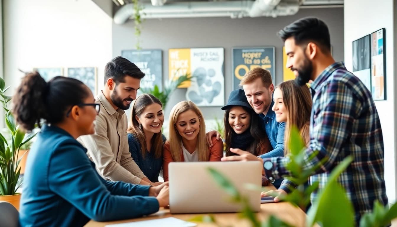 Engage with a dynamic social media agency team brainstorming creative strategies.