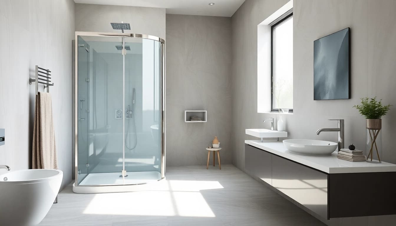 Erleben Sie die sonni Duschkabine in einem modernen Badezimmer, elegant und schick gestaltet.