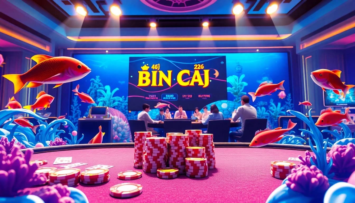 Bắn Cá VMAX 2026 features vibrant ocean graphics and engaging gameplay at a lively casino table.