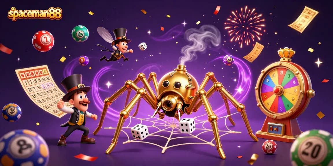 Experience the thrill with spaceman88 as you spin the jackpot reels amidst vibrant casino elements.