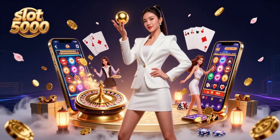 Engage with slot 5000's vibrant game elements and stunning 3D illustration showcasing casino excitement.
