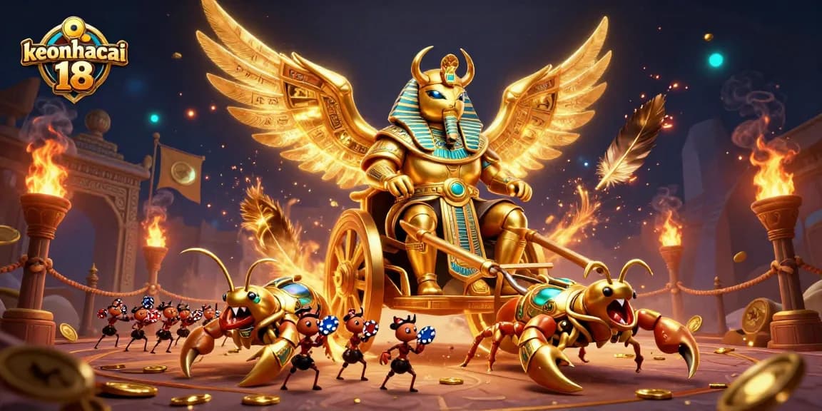 Experience thrilling action with keonhacai 18 in a vibrant casino-inspired illustration.