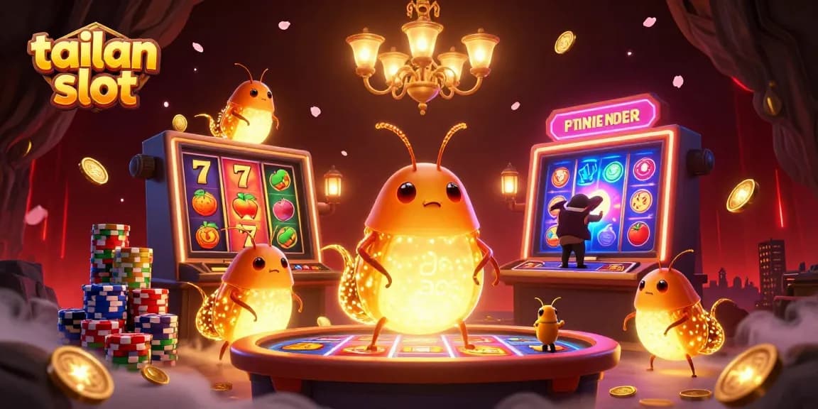 Engage with tailan slot jackpots in a vibrant 3D casino scene featuring animated glowworms.