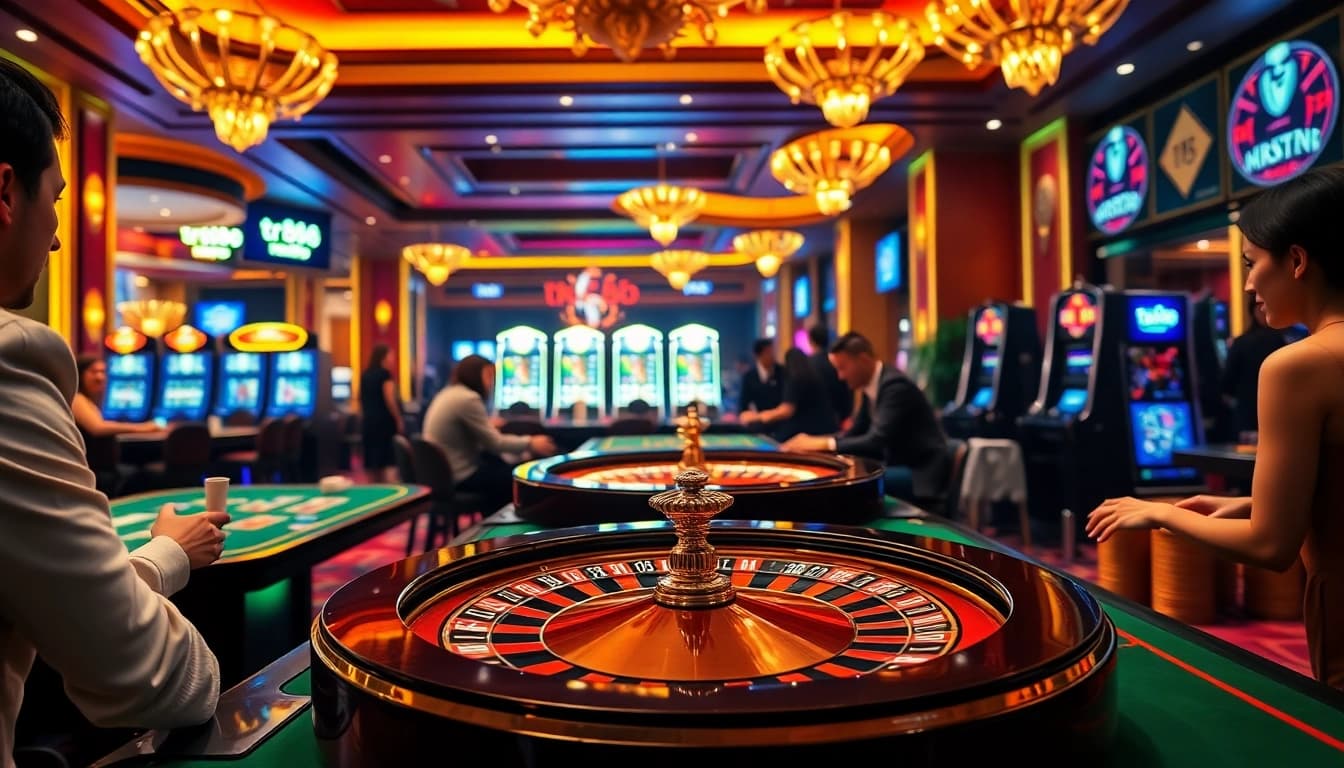 Experience thrilling poker games and winning opportunities with TR88 in a luxurious casino atmosphere.