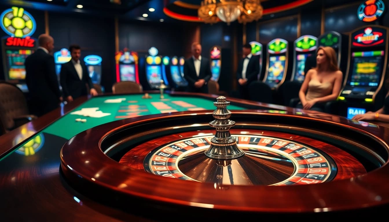 Engaging players at a luxurious riobet casino enjoying roulette and slot machines.