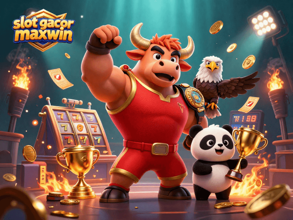 Experience the excitement of slot gacor maxwin with our dynamic casino scene featuring colorful characters and game elements.