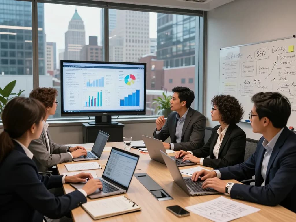 SEO Company in NYC team strategizing in a modern office setting.