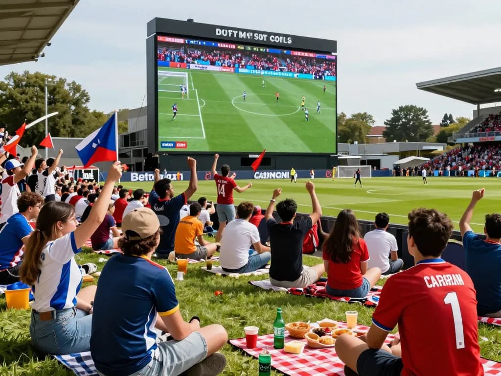 Fans cheering for their teams while enjoying Trực Tiếp Bóng Đá Cakhiatv in a sunny outdoor setting.
