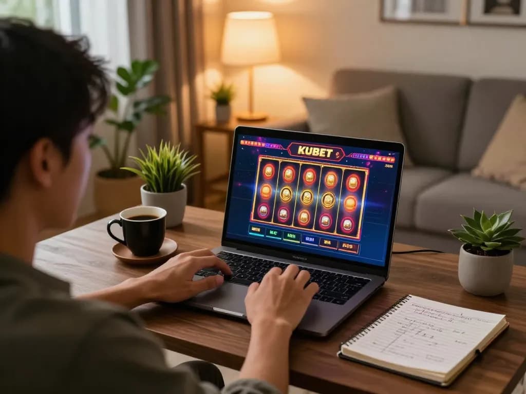 Person engaging with kubet online casino from a cozy living room, highlighting exciting gameplay.