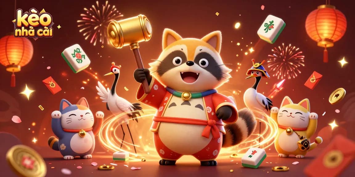 Experience kèo nhà cái with this vibrant 3D illustration reflecting festive lucky charm elements and gambling excitement.
