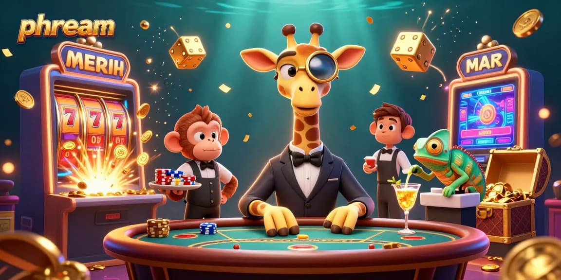phdream's dynamic casino scene featuring a high-roller giraffe and lively characters amid vibrant gaming action.