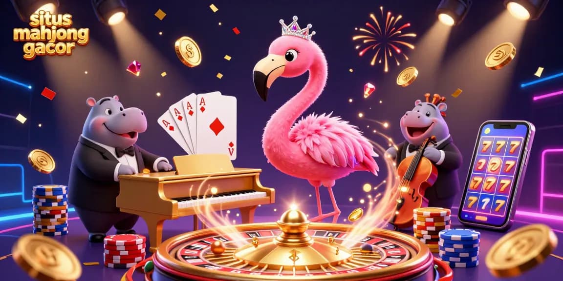 Experience the excitement of situs mahjong gacor with this dynamic 3D casino scene filled with vibrant character action and casino elements.