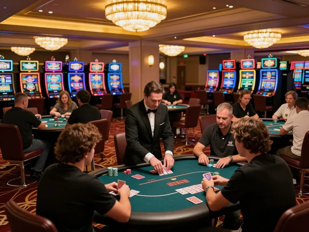 SC88 players engage in exciting poker gameplay amidst luxurious casino ambiance.