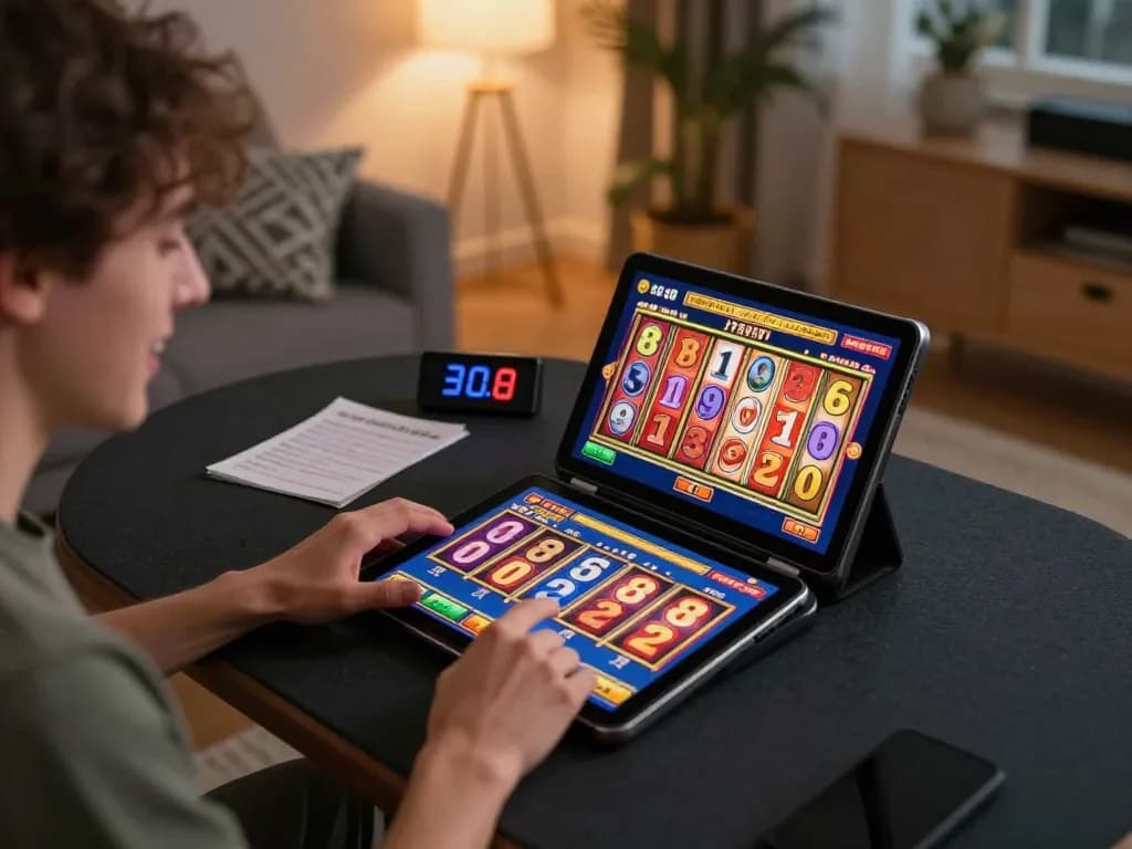 Engaging online gaming moment with king garuda slots on tablet.