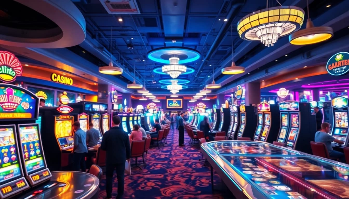 Exciting Non gamstop casino Uk scene with vibrant gaming activities and players engaged.
