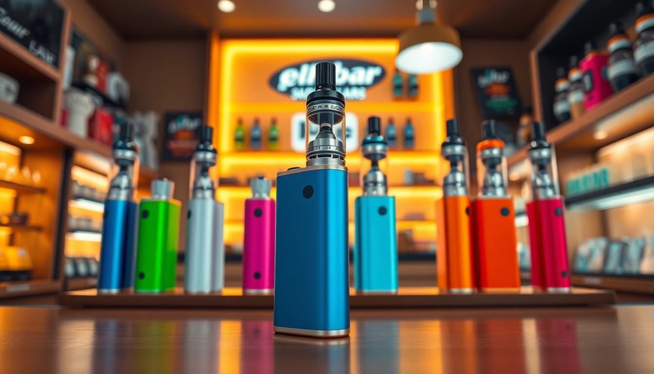 Erleben Sie die Vielfalt der Elfbar mit auffälligen Designs und Farben in einem modernen Vape-Shop.
