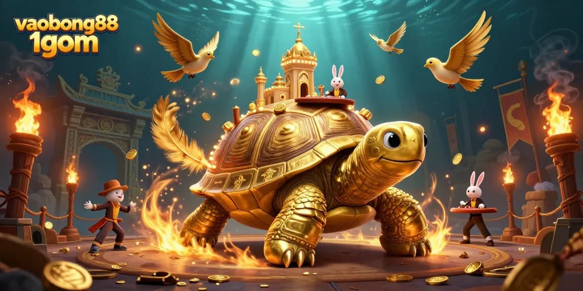 Win at vaobong88 1gom with a golden tortoise casino scene featuring vibrant gambling elements.