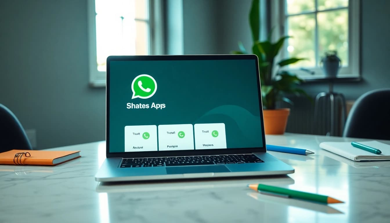 Enhance customer interaction with WhatsApp Business CRM displayed on a modern laptop in a professional workspace.