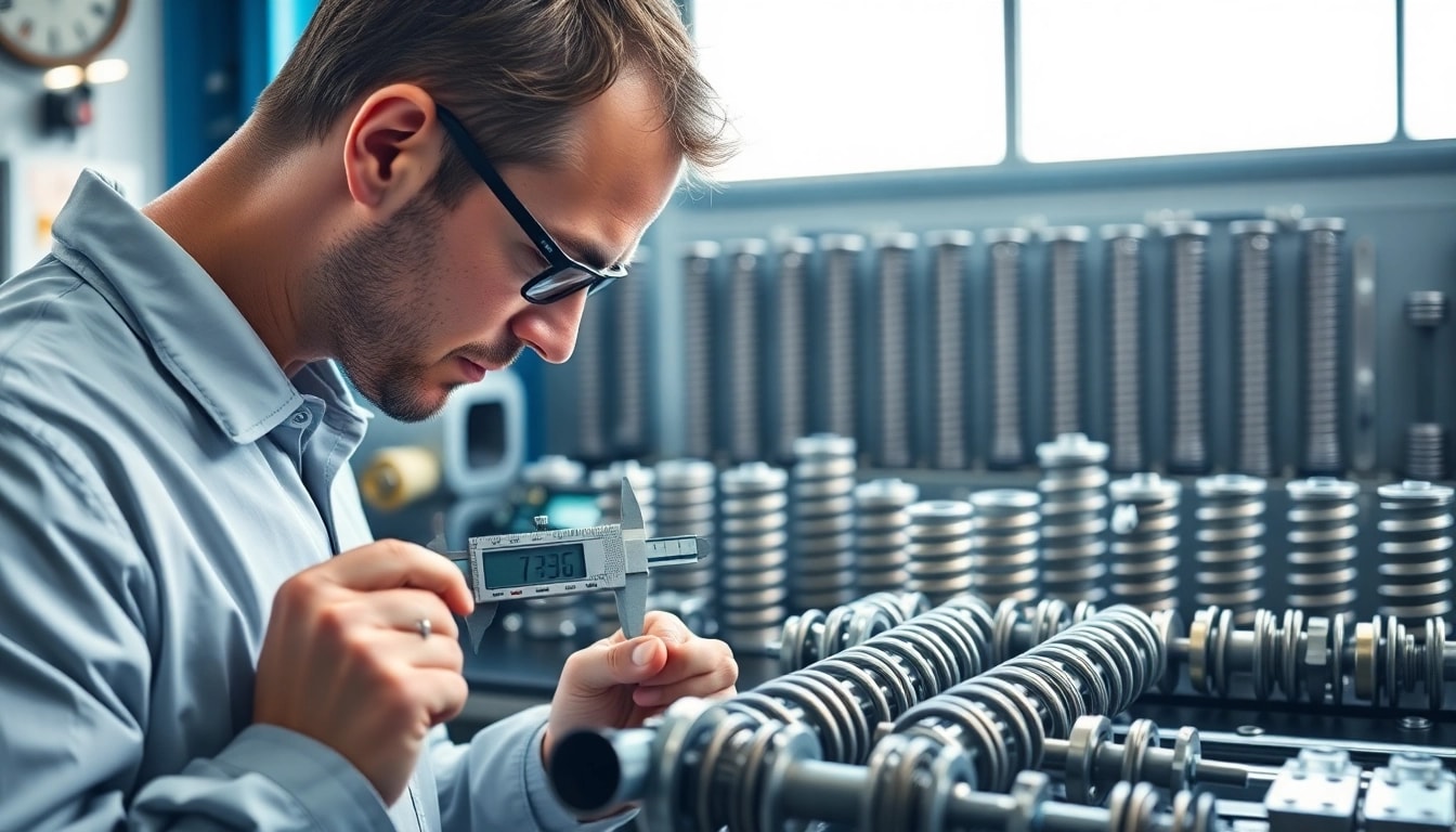 Gas Spring Manufacturer showcasing precision testing of gas springs in a professional setting.