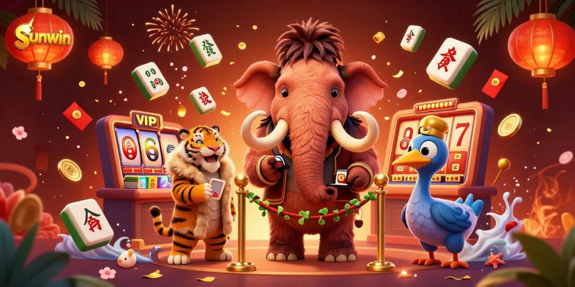 Sunwin brings gaming to life with a vibrant 3D illustration of characters and elements from the casino world.