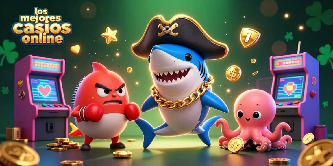 Los mejores casinos online: imagen de un tiburón pirata, pez globo y pulpo en un casino
