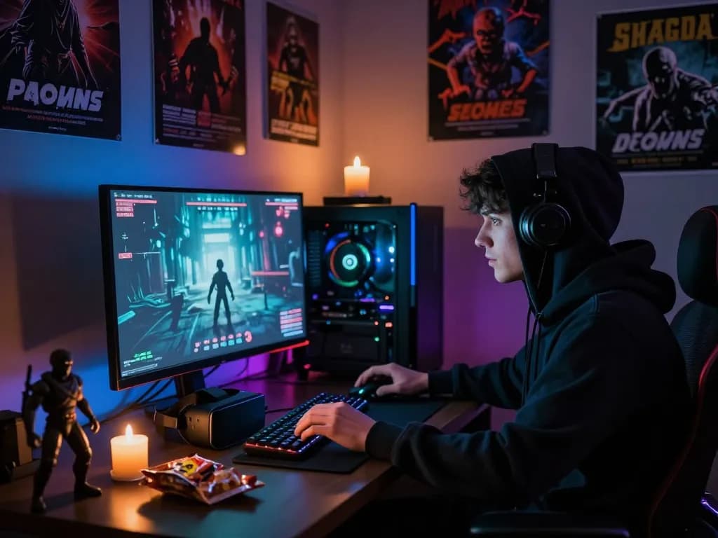 Gamer immersed in horror games are surging again with intense focus and eerie atmosphere.