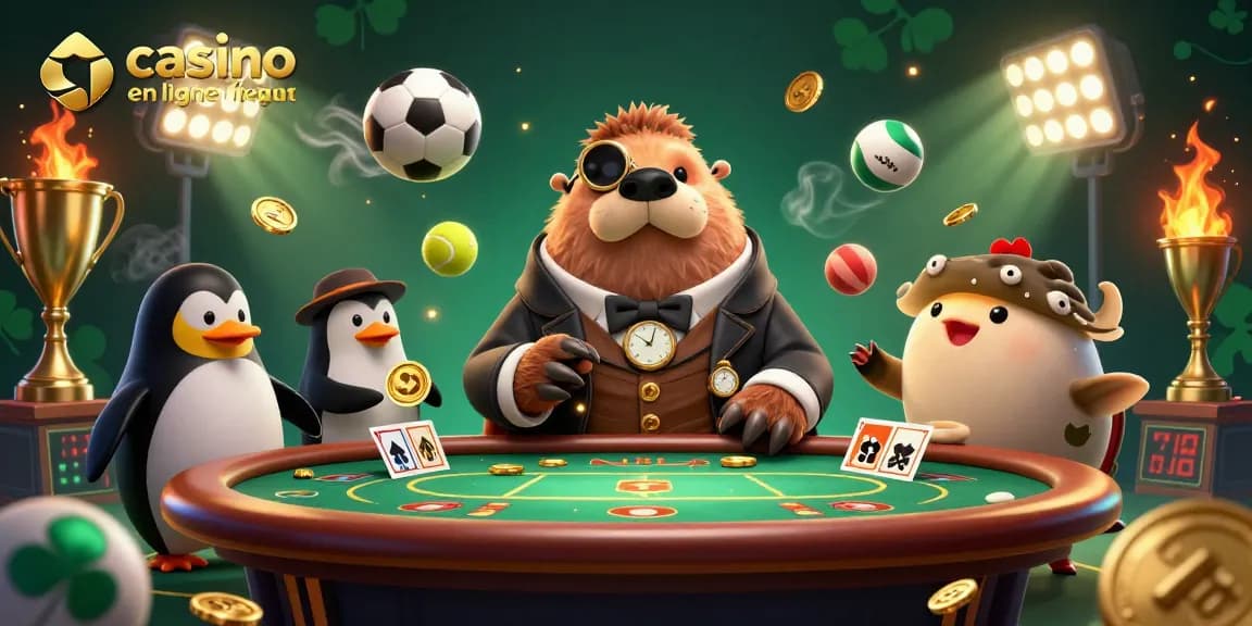Illustration dynamique d'un casino en ligne France légal, mettant en scène un morse jovial joueur de poker.