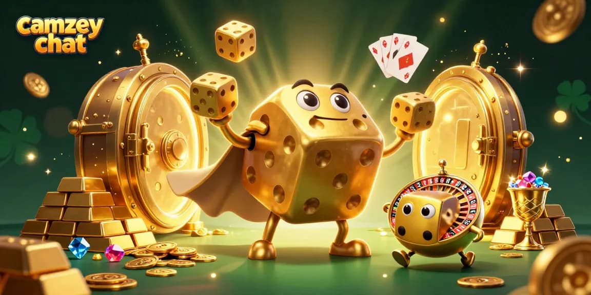 Engage in camzey chat with lively characters amidst glamorous casino elements.